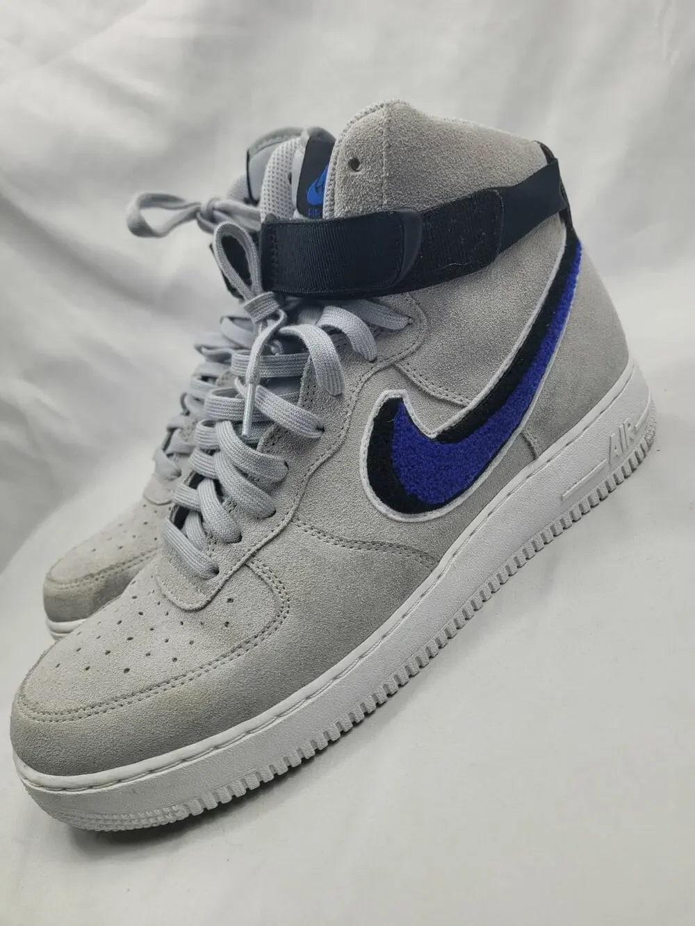 Nike Air Force 1 High Chenille Swoosh Gray Blue 806403-015 Men's Size 11.5